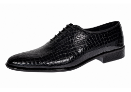 Pantofi eleganti barbati din piele naturala Havana Croco 51 Negru Lac